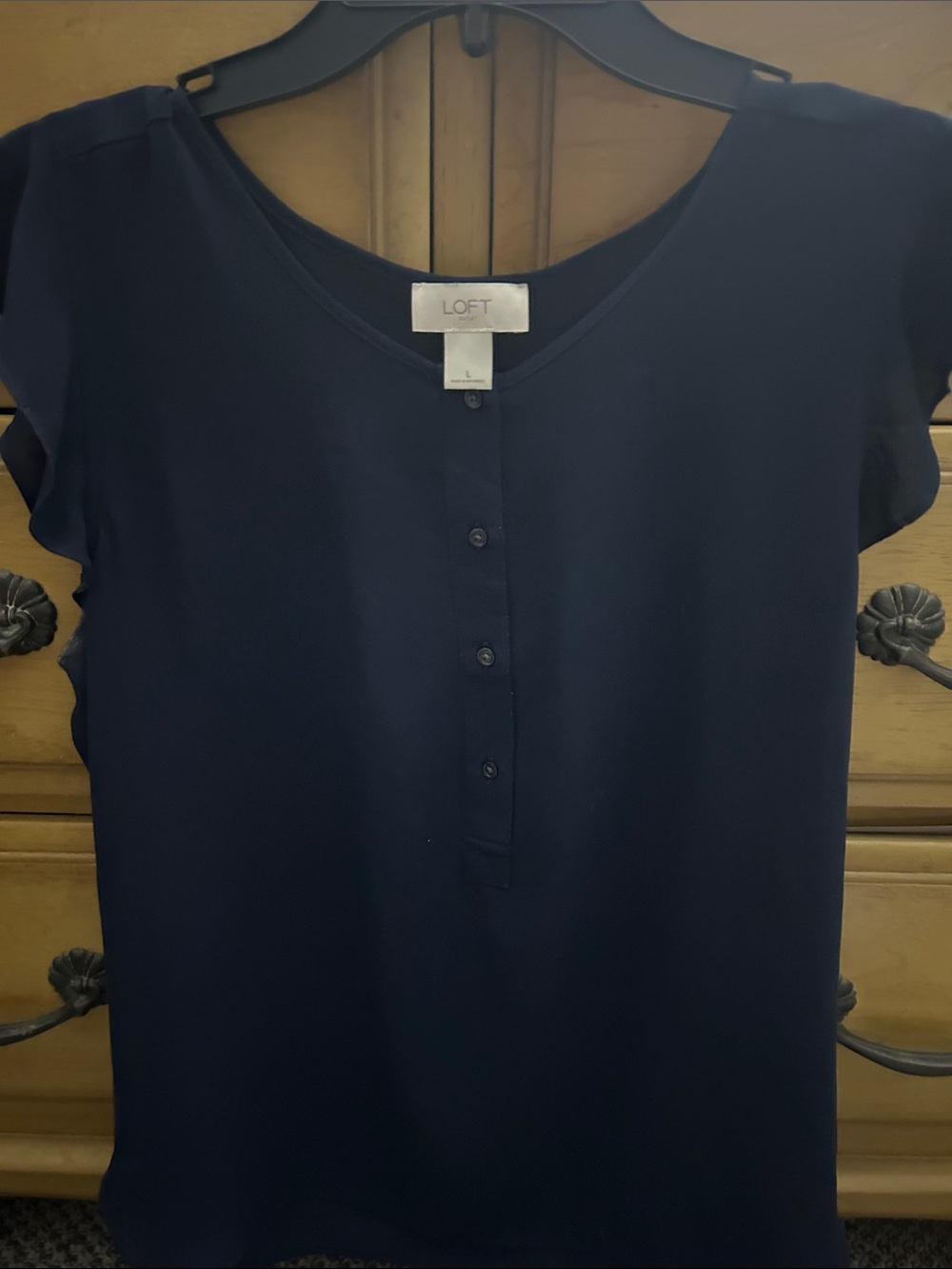 LOFT Navy Short-Sleeve Henley Blouse